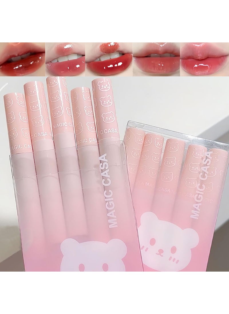 Pakivs - 5Pcs Bear Lip Glaze Jelly LipstickLiquid Lipstick Cute Bear Lipgloss Moisturizing Lip Stain Plumping Water Mirror Lip Gloss Waterproof Long Lasting Lip Tint - Image 1