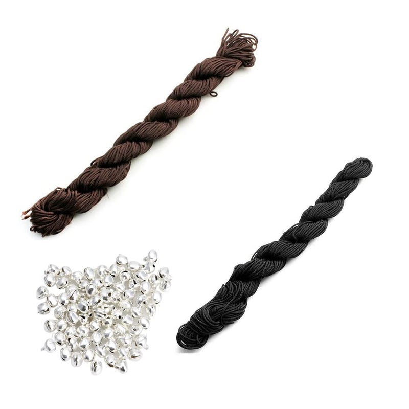 CRAFTS HAVELI Combo of Silver Ghungroo Beading Nylon Cord 30 Mtr Knot Macrame Braided String S_1mm Nylon_Brown Black
