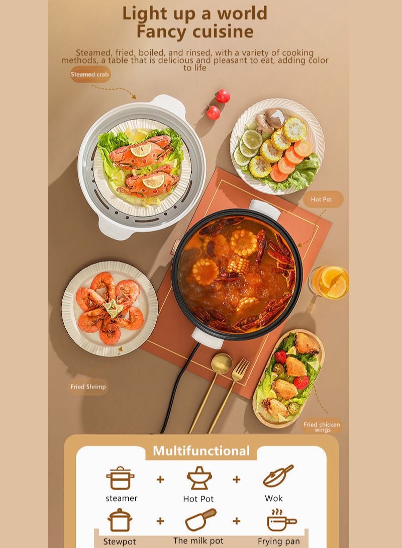 ET-LIFE 3-Speeds All-in-One Electric Cooker Electric Hot Pot Electric Skillet 3.5L 1000W White - Image 2