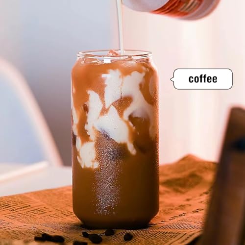 DAMCONME Glass Cups with Lids and Straws 2PcsCute Glass Cups for Iced Coffee Smoothies Whiskey Matcha Mojito Soda16 Oz2 Brush - Image 3