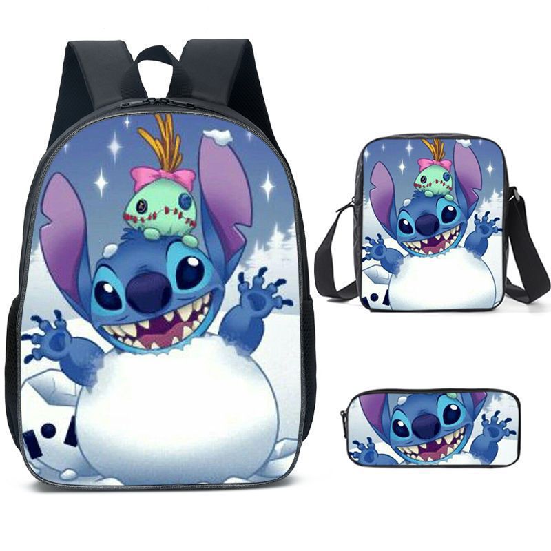 Amazon New Cartoon stitch stitch Three-Piece Set Schoolbag Backpack Backpack for Primary and Secondary School Students F style 