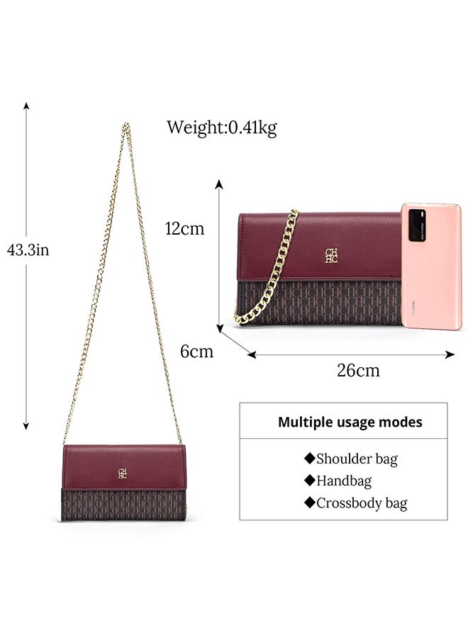 Chchmu حقيبة كتف نسائية من CHCH، حقيبة يد مسائية، لون أحمر نبيذي عتيق، حقيبة جلدية تحت الإبط، حقيبة كتف كبيرة، تصميم حزام كتف بسلسلة، صناعة يدوية رائعة، تصميم عصري - Image 2