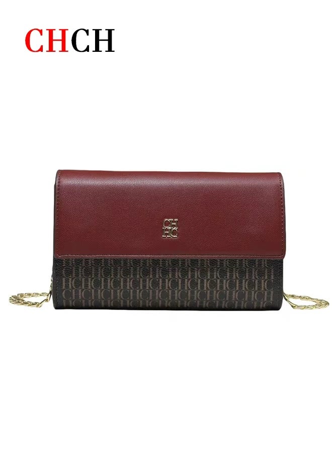 Chchmu حقيبة كتف نسائية من CHCH، حقيبة يد مسائية، لون أحمر نبيذي عتيق، حقيبة جلدية تحت الإبط، حقيبة كتف كبيرة، تصميم حزام كتف بسلسلة، صناعة يدوية رائعة، تصميم عصري - Image 1