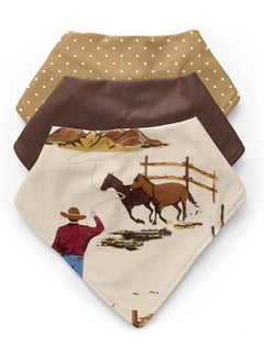 Sweet Jojo Designs Sweet Jojo Designs Western Cowboy Boy Baby Bandana Bibs Newborn Infant Feeding Drool Red Blue Tan Chocolate Brown and White Wild West Southern Country Horse - 3 Pack Set of Absorbent Fabric Bibdanas  - Image 1