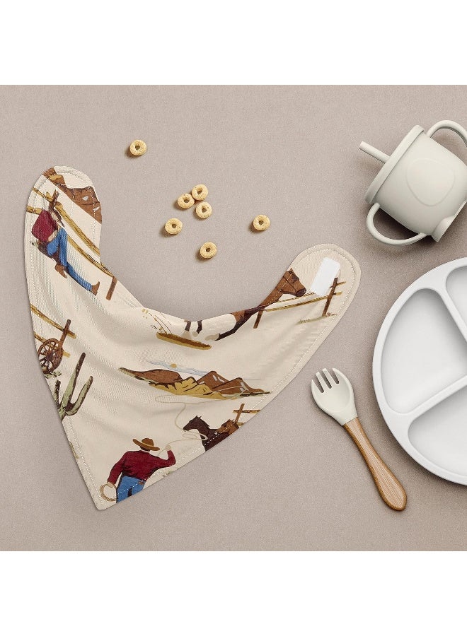Sweet Jojo Designs Sweet Jojo Designs Western Cowboy Boy Baby Bandana Bibs Newborn Infant Feeding Drool Red Blue Tan Chocolate Brown and White Wild West Southern Country Horse - 3 Pack Set of Absorbent Fabric Bibdanas  - Image 2