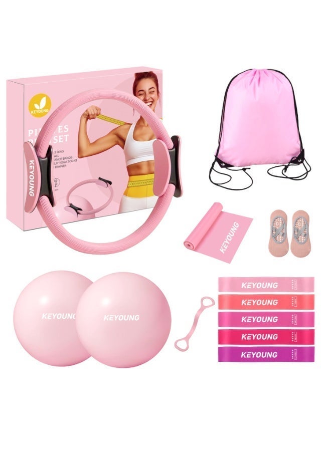 12-Piece Pilates Ring Set with Leg Thigh Massager – Yoga Fitness Magic Circle, 9.8-Inch Fitness Ball, Resistance Band, Pilates Equipment Accessories for Home Gym, Body Shaping, Fitness Gift - Image 2