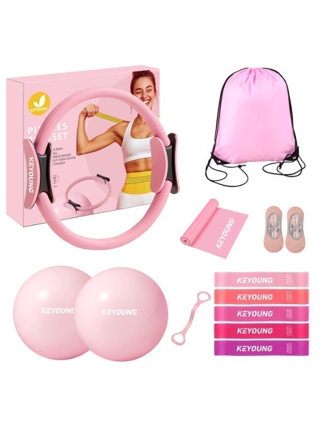 12-Piece Pilates Ring Set with Leg Thigh Massager – Magic Circle, 9.8-Inch Ball & Resistance Band - Image 2