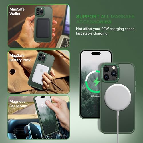 BENTOBEN Magnetic for iPhone 14 Pro Case [Compatible with Magsafe] Translucent Matte 14 Pro Phone Case Slim Shockproof Women Men Girls Boys Protective Cover Cases for iPhone14 Pro 6.1", Forest Green - Image 2