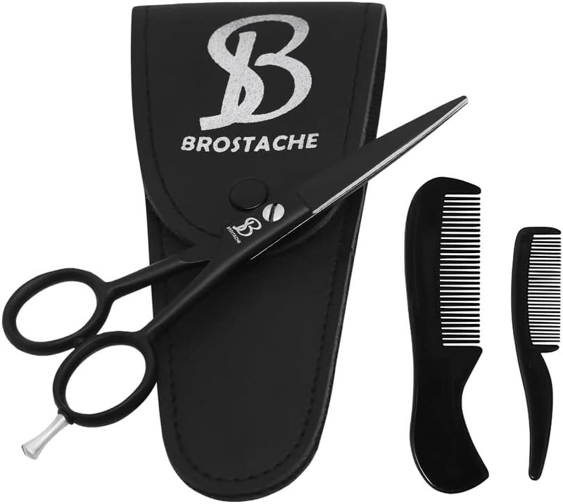 Beard  Mustache Scissors for Men 5 2 comb  Beautiful Travel Pouch Hand forged with Bevel edge For precision Extremely Sharp Scissor Trimming scissors