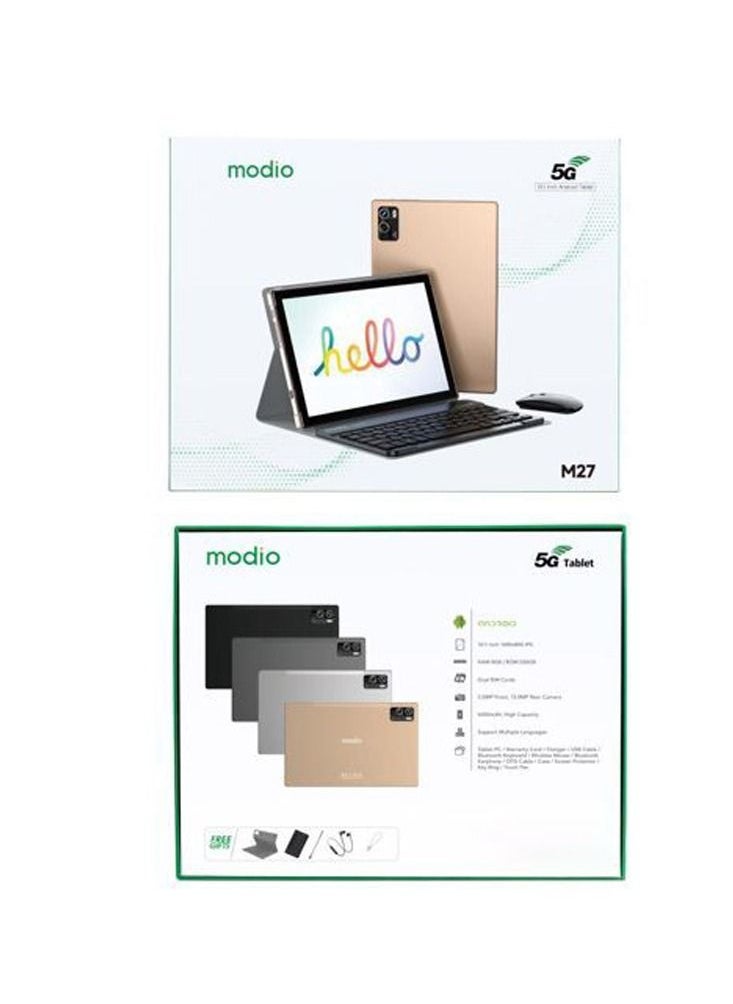modio - Modio M27 Android Tablet PC 10.1 Inch Dual Sim and Dual Camera with Wireless Keyboard and Mouse 8GB RAM 256GB ROM Black - Image 1