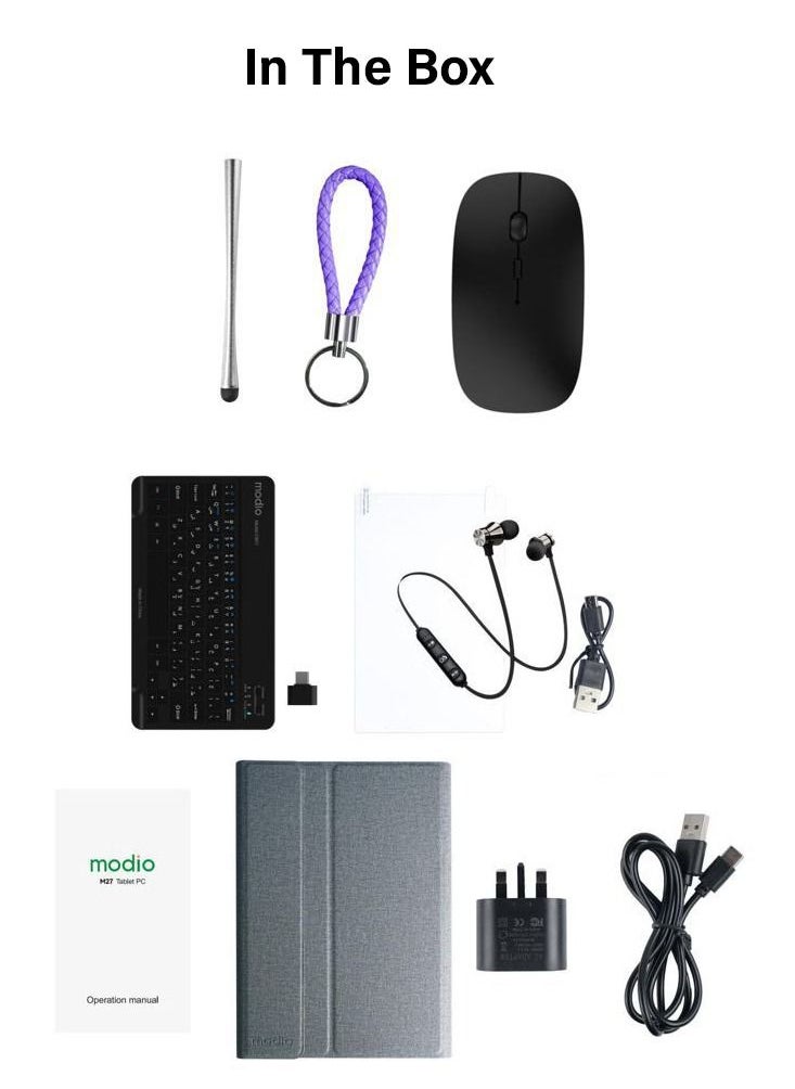modio - Modio M27 Android Tablet PC 10.1 Inch Dual Sim and Dual Camera with Wireless Keyboard and Mouse 8GB RAM 256GB ROM Black - Image 1