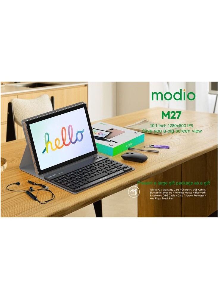 modio - Modio M27 Android Tablet PC 10.1 Inch Dual Sim and Dual Camera with Wireless Keyboard and Mouse 8GB RAM 256GB ROM Black - Image 1