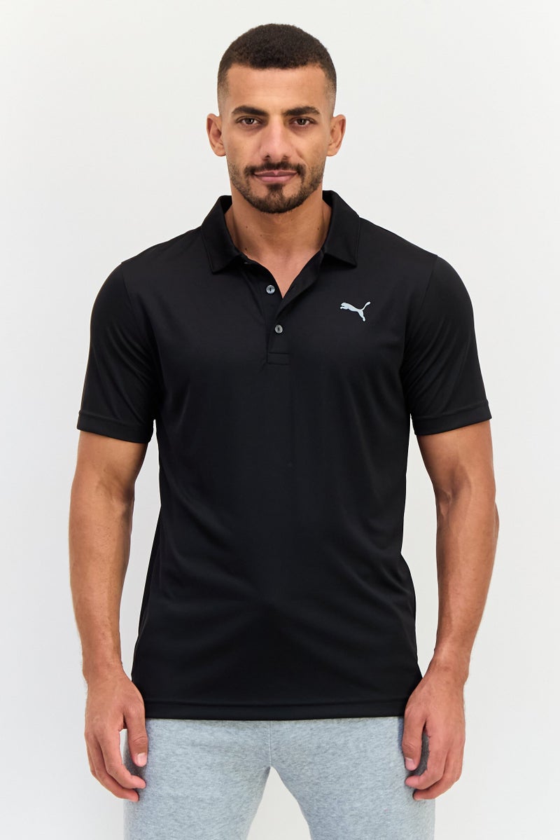 PUMA تي شيرت بولو رياضي للرجال بشعار العلامة التجارية، أسود - Image 1