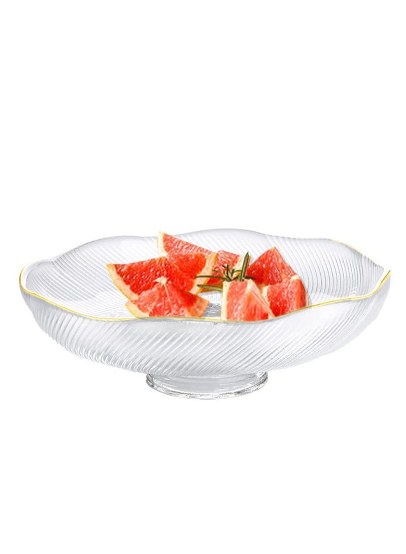 Footed Glass Fruit Bowl, with Golden Rim Dessert Serving Dish Fruit Serving Plate, for Fruit Snacks Candy - Diameter Table Centerpiece Dish - White Transparent Dish - Image 1
