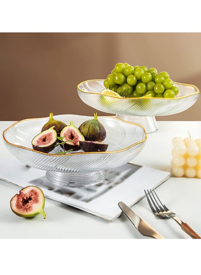 Footed Glass Fruit Bowl, with Golden Rim Dessert Serving Dish Fruit Serving Plate, for Fruit Snacks Candy - Diameter Table Centerpiece Dish - White Transparent Dish - Image 2