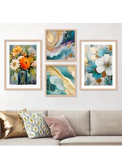 VASL VASL Studio Floral Design Premium Wall Decor Paintings with Frame for Home Decoration Painting for Living Room Bedroom Office Framed Painting for Wall Decoration Pack of 4  - Image 1
