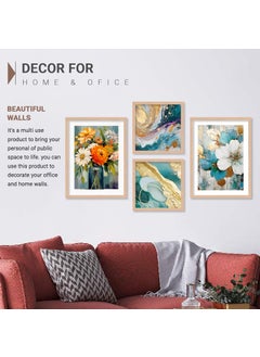 VASL VASL Studio Floral Design Premium Wall Decor Paintings with Frame for Home Decoration Painting for Living Room Bedroom Office Framed Painting for Wall Decoration Pack of 4  - Image 5