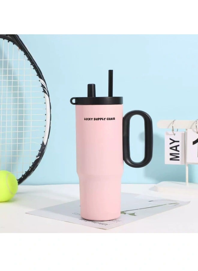 Simple and stylish 750ml large capacity straw cup with lid and independent tea compartment, stainless steel insulated thermos. Use as car water cup, fitness water cup, and daily carry-on water cup. - Image 2