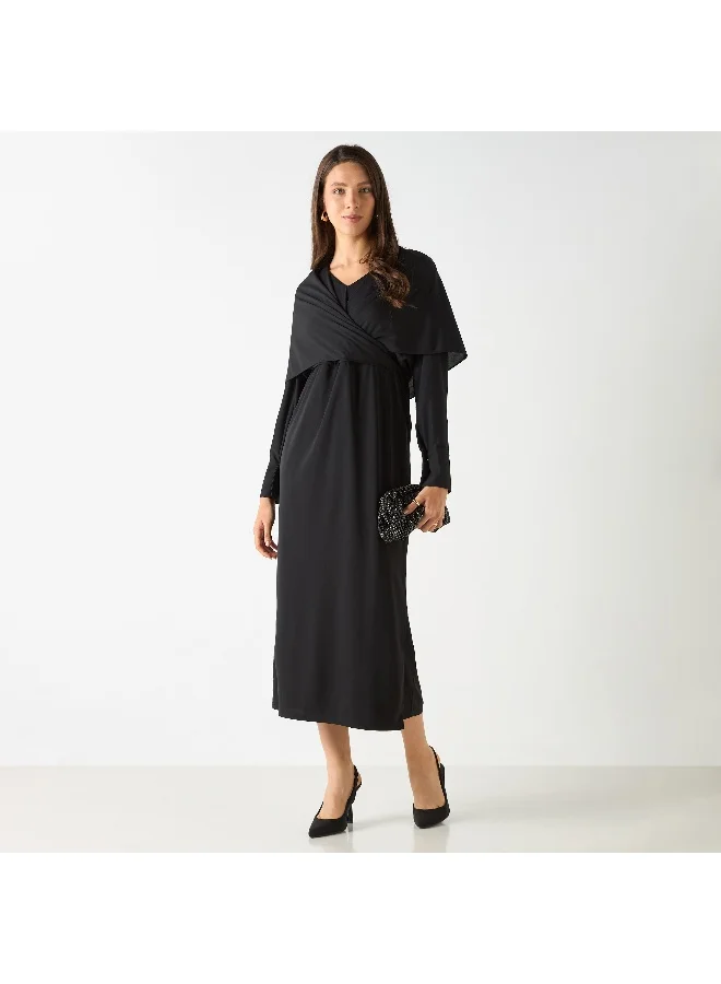 Iconic Iconic Solid Maxi Dress with Long Sleeves