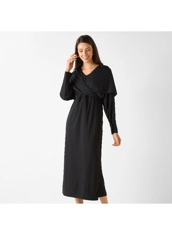 Iconic Iconic Solid Maxi Dress with Long Sleeves