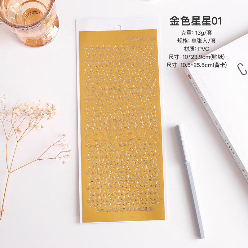 Generic Bronzing silver flower series hand account sticker number letter pvc waterproof small sticker goo card material paper wholesale Golden Star 