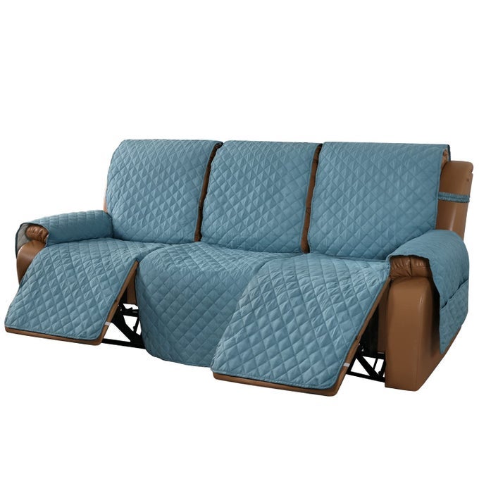 RECLINER SOFA SLIPCOVER COUCH COVERS FOR 3 CUSHION COUCH NON SLIP RECLINING SOFA COVER WITH ELASTIC STRAPS DOGS PETS 3 SEATER BLUEBEIGE MMCLKR03C11