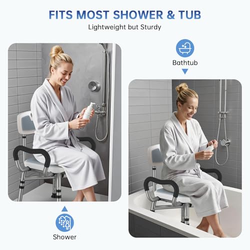 BRITULIF Adjustable Shower Chair with Arms & Back, Stable Heavy Duty 550lbs Safety Bathtub Seat with Non-Slip Feet, Rust-Resistant Aluminum Frame & Tool-Free Assembly for Elderly & Disabled - Image 2