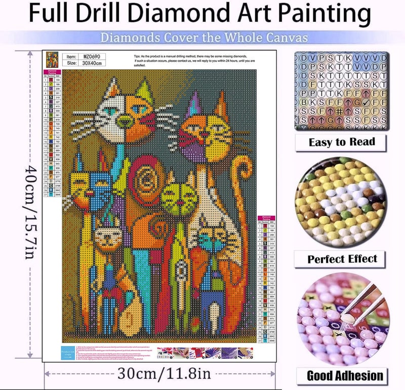 mrpwnle Cat Diamond Painting Kits for Adults Beginners, DIY Cute Cat Diamond Art Kits for Adults 5D Full Drill Diamond Art Dots Gem Paintings Kit for Festival Home Wall Decor 12x16inch - Image 4