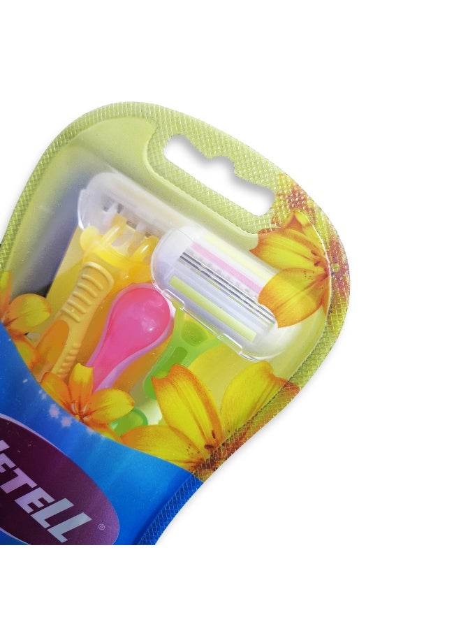 WETELL Shaver sensitive 3 Women's Razor - 3 precision blades for longer-lasting results, a moisturizing strip enriched with aloe vera and vitamin E for a smooth shave without irritation, and an ergonomic design that moves smoothly with the curves of the body for comfort and a closer, smoother shave every time - Image 3