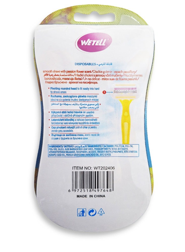 WETELL Shaver sensitive 3 Women's Razor - 3 precision blades for longer-lasting results, a moisturizing strip enriched with aloe vera and vitamin E for a smooth shave without irritation, and an ergonomic design that moves smoothly with the curves of the body for comfort and a closer, smoother shave every time - Image 4