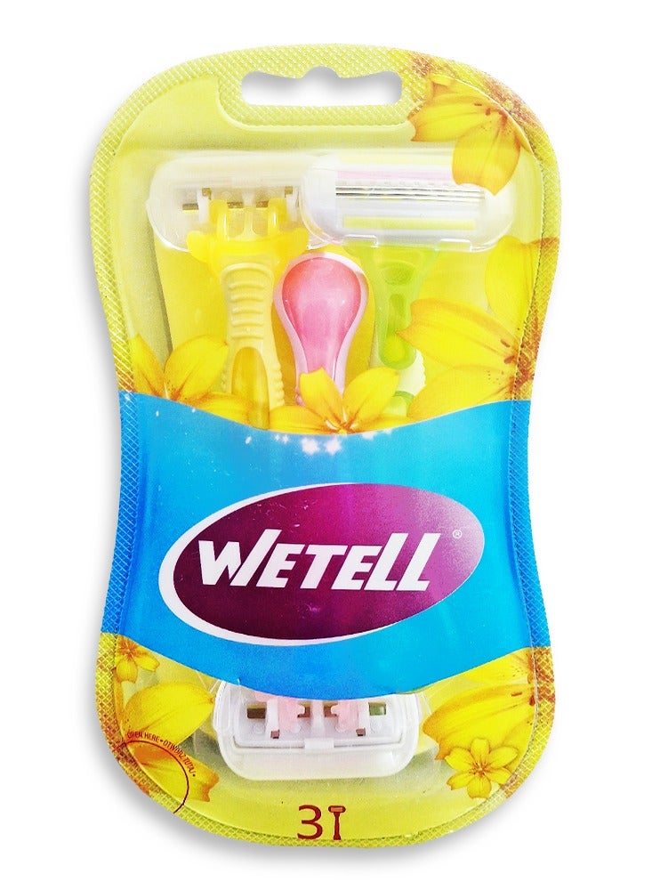 WETELL Shaver sensitive 3 Women's Razor - 3 precision blades for longer-lasting results, a moisturizing strip enriched with aloe vera and vitamin E for a smooth shave without irritation, and an ergonomic design that moves smoothly with the curves of the body for comfort and a closer, smoother shave every time - Image 1