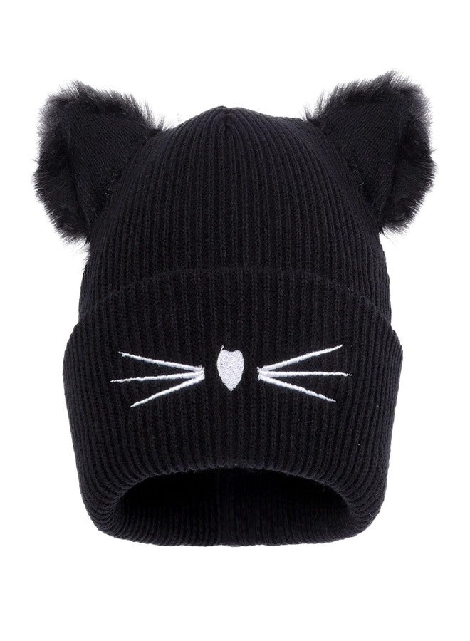 LUCKYBUNNY Women Girls Cute Cat Ears Beanie Hat Winter Crochet Knit Cap - Image 1