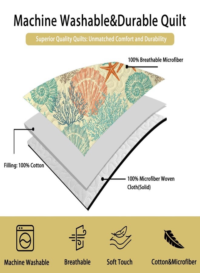 Tritard 3 Piece Coastal Quilt Sets Full/Queen Size - Reversible Microfiber Quilts with 2 Shams Soft Lightweight Beach Bedding Nautical Bedspread Coverlet Summer Comforter for All Season, 90''x96'', C4 - Image 5