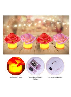 Artificial Rose Tea Light, 12 Pcs Valentine's Day Rose Petals Flameless LED Candle Lights, Votive Candles Lights, for Romantic Night, Valentine's Day, Wedding Anniversary or Table Décor