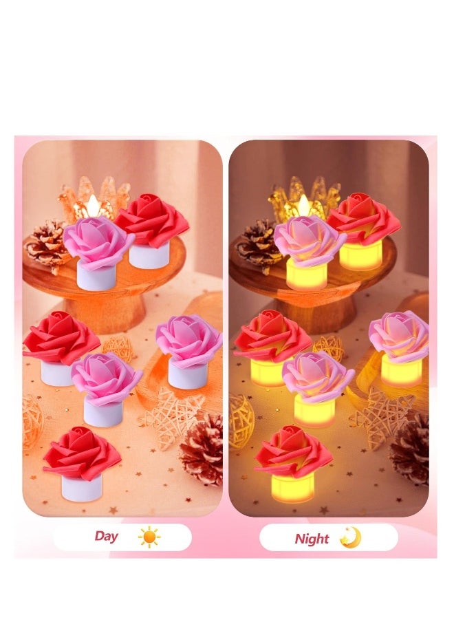 Generic - Artificial Rose Tea Light, 12 Pcs Valentine's Day Rose Petals Flameless LED Candle Lights, Votive Candles Lights, for Romantic Night, Valentine's Day, Wedding Anniversary or Table Décor - Image 1