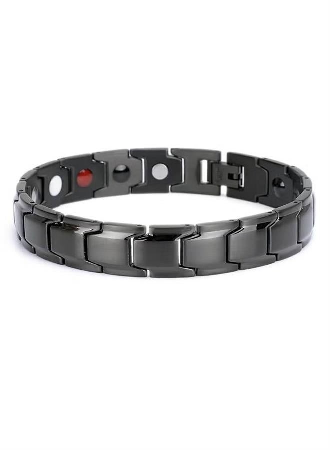 Magnetic Stainless Chain Steel Mens Bracelet with Magnets and Free Link Removal Kit (Black) - Image 1