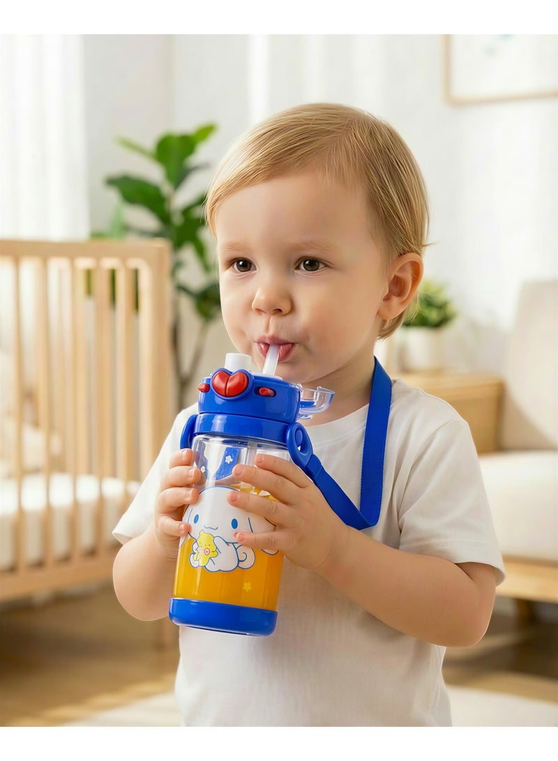 Kids Water Bottle with Dual Drinking Modes (Straw & Spout) – Leakproof Tritan Sippy Cup with Shoulder Strap – BPA Free Cartoon Design (450ml) - Image 1