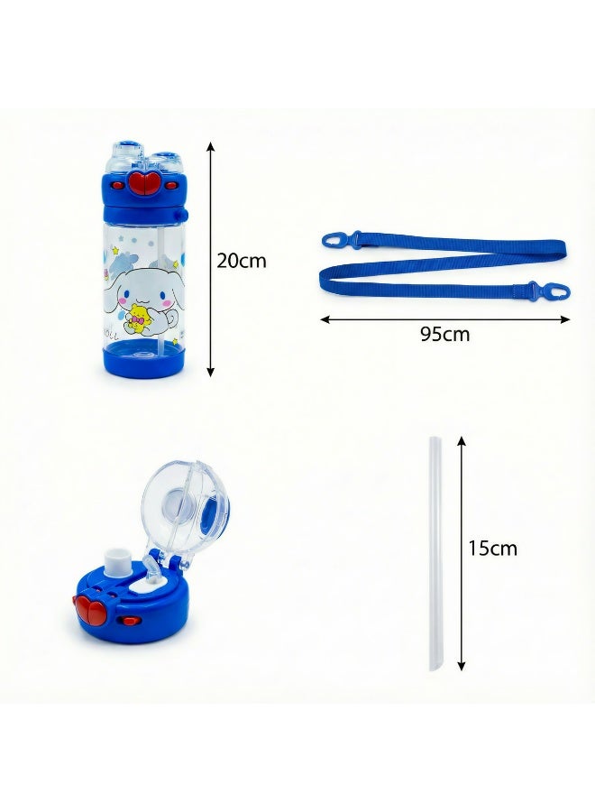 Kids Water Bottle with Dual Drinking Modes (Straw & Spout) – Leakproof Tritan Sippy Cup with Shoulder Strap – BPA Free Cartoon Design (450ml) - Image 2
