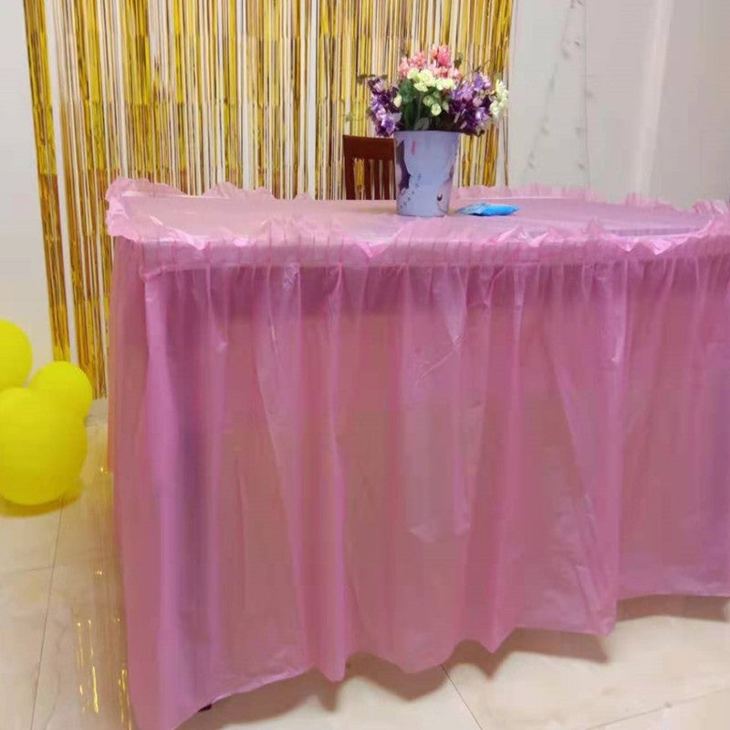 Disposable Waterproof Oil Proof Pe Plastic Pink Blue Tablecloth Table Skirt El Wedding Party Decoration Supplies - Image 2