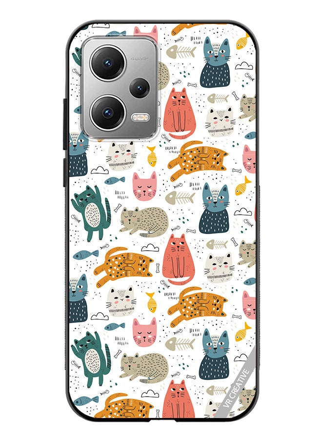 Protective Case Cover For Xiaomi Redmi Note 12 Chilling Cat Pattern Design Multicolour