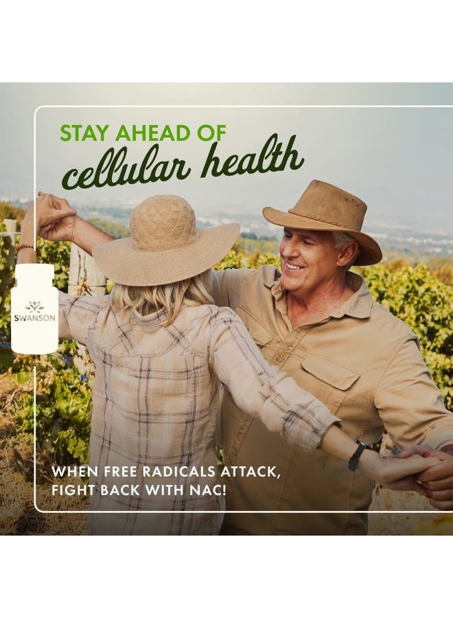 SWANSON نَاق ن-أسيتيل سيستين - 600 ملغ، 100 كبسولة - مكمل دعم الصحة الخلوية ومضاد الأكسدة - Image 2