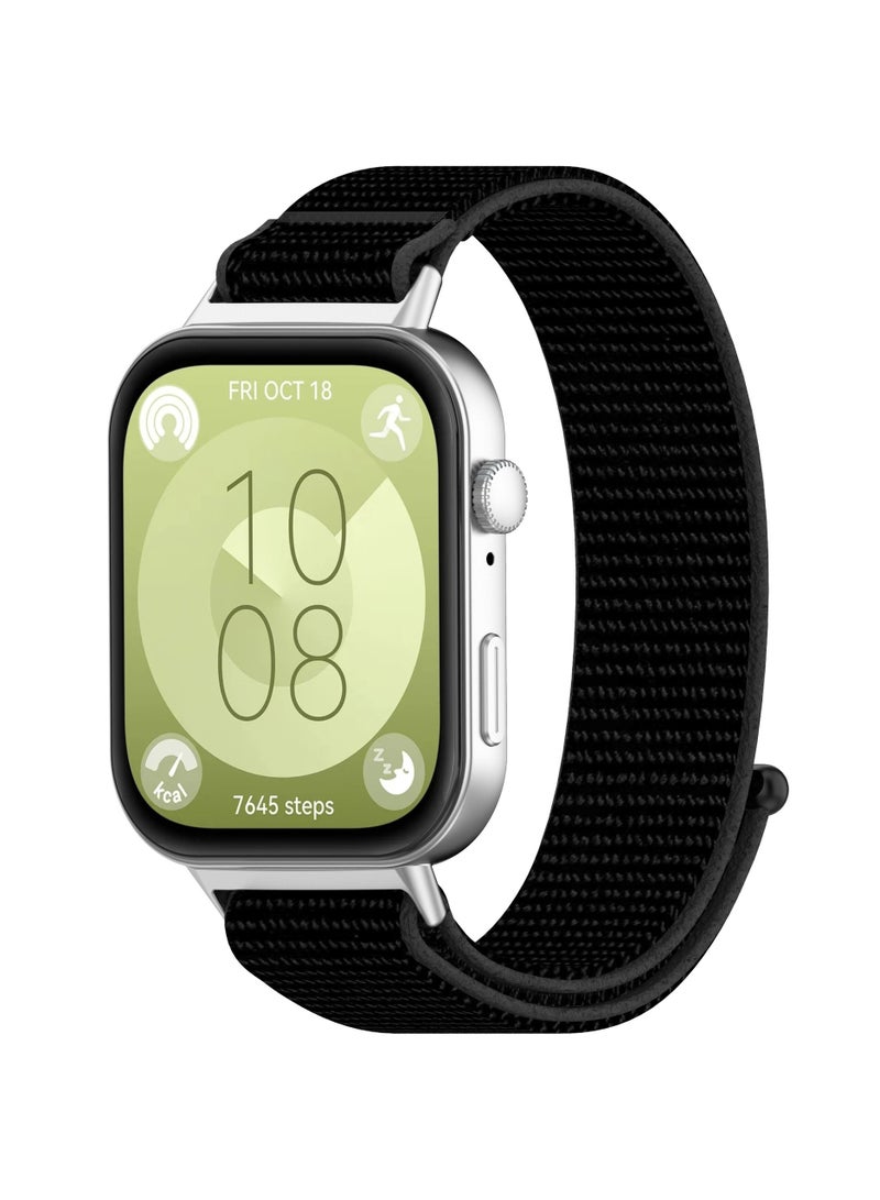 Elastic Nylon Velcro Strap Replacement for Huawei Watch Fit 4 Pro/Fit 4/Fit 3,Adjustable Breathable Quick Release Sport Band,Black - Image 1