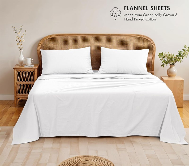RUVANTI Flannel Sheets Queen Size - GOTS Certified 100% Organic Cotton, 4 Piece Warm, Soft & Breathable Set, Deep Pocket Snug Fit, Double Brushed Cozy All Season Bedding, Pure White - Image 2
