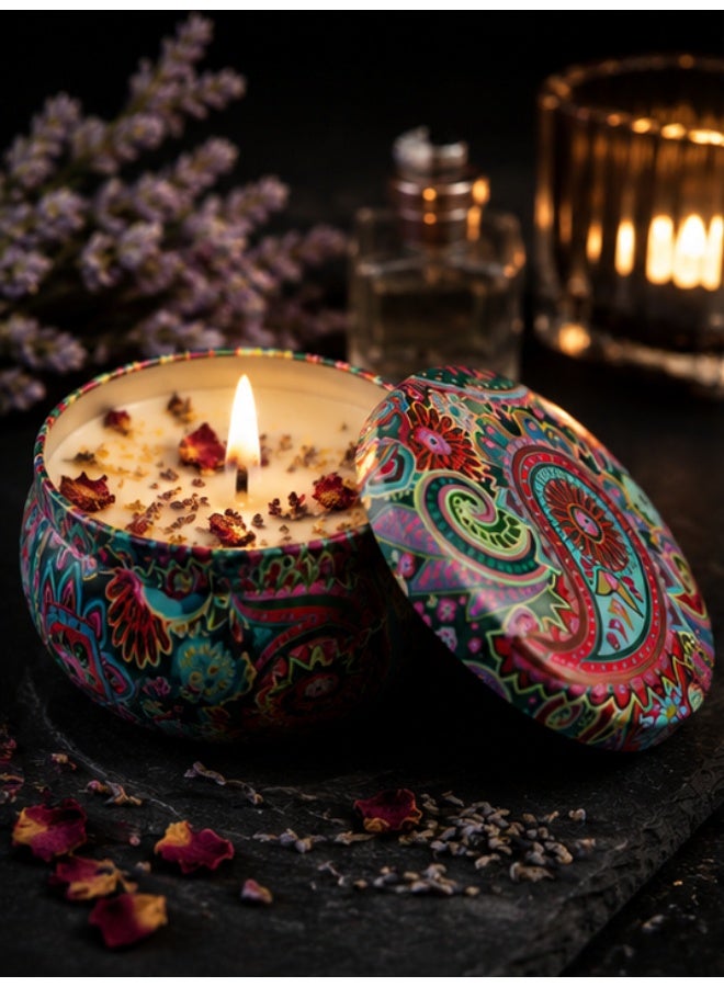 Natural Soy Wax Scented Candle in Decorative Floral Tin with Lid – Aromatherapy Candle for Home Décor, Relaxation & Gifts – Long Burning Fragrance Candle - Image 4