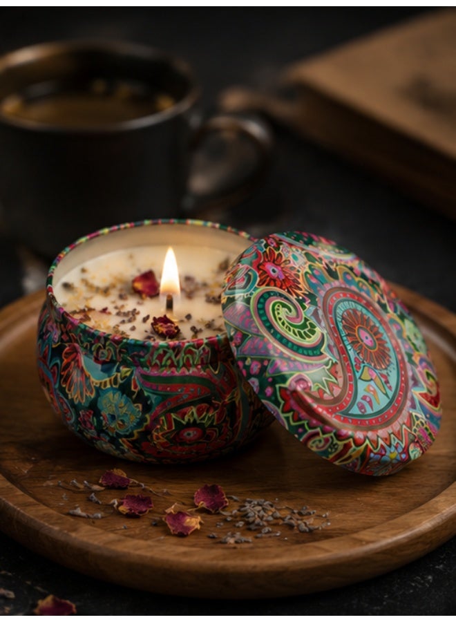 Natural Soy Wax Scented Candle in Decorative Floral Tin with Lid – Aromatherapy Candle for Home Décor, Relaxation & Gifts – Long Burning Fragrance Candle - Image 1