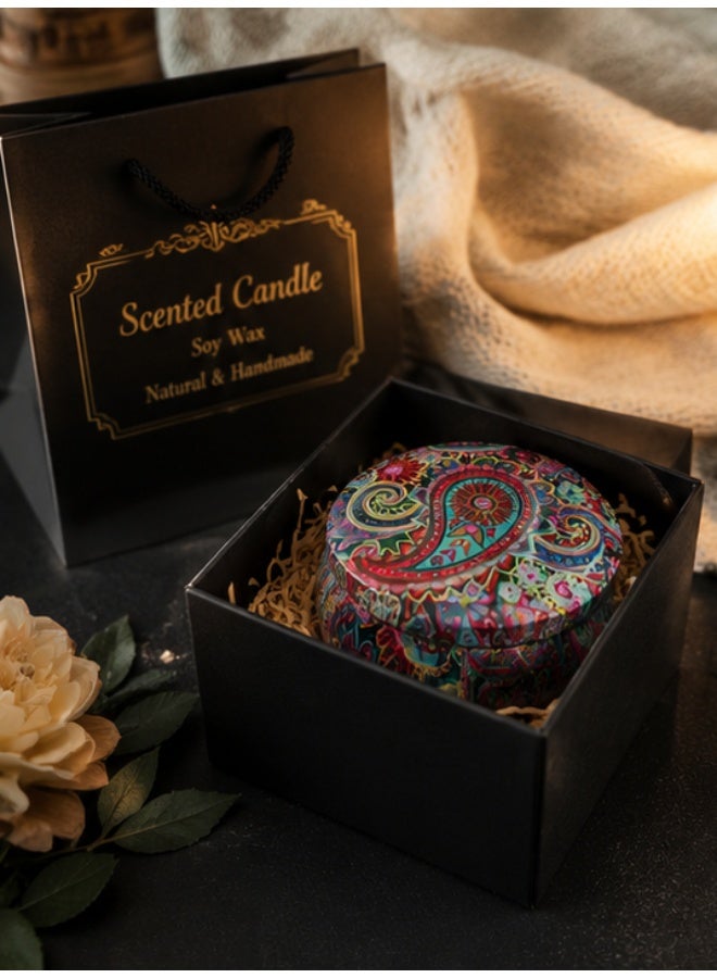 Natural Soy Wax Scented Candle in Decorative Floral Tin with Lid – Aromatherapy Candle for Home Décor, Relaxation & Gifts – Long Burning Fragrance Candle - Image 2