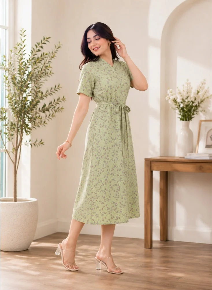 NinEx Midi Printed Rayon Dress for Women Arabian Style