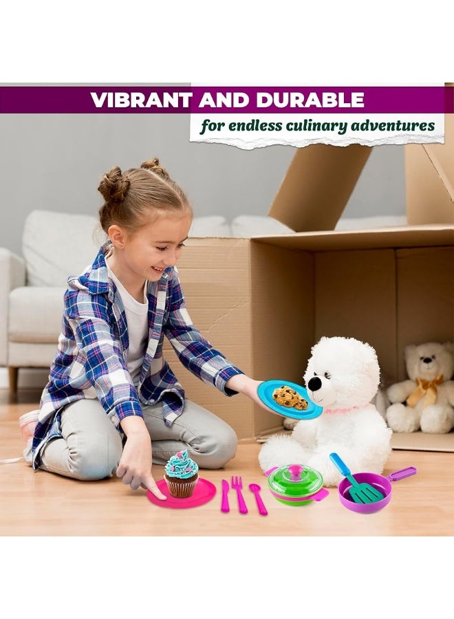 DIMROM Play Kitchen Pots and Pans for Kids Kitchen Playset - 27Pcs Toy Plates and Dishes for Kitchen Set Plastic Dishes and Utensil Sets for Play Kitchens - Kids Playset Play Dishes for Kids Kitchen Toys - Image 1