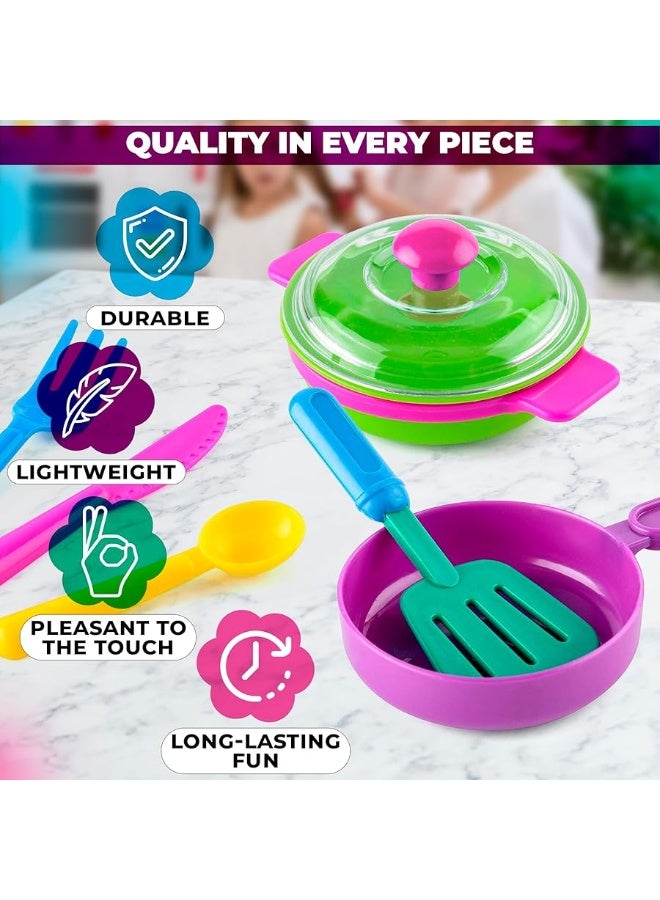 DIMROM Play Kitchen Pots and Pans for Kids Kitchen Playset - 27Pcs Toy Plates and Dishes for Kitchen Set Plastic Dishes and Utensil Sets for Play Kitchens - Kids Playset Play Dishes for Kids Kitchen Toys - Image 4
