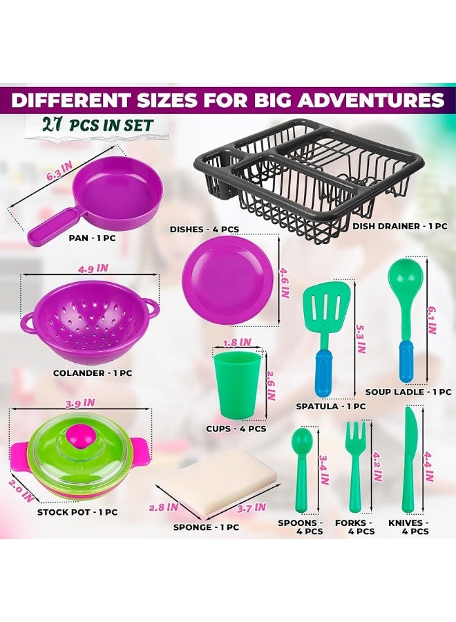 DIMROM Play Kitchen Pots and Pans for Kids Kitchen Playset - 27Pcs Toy Plates and Dishes for Kitchen Set Plastic Dishes and Utensil Sets for Play Kitchens - Kids Playset Play Dishes for Kids Kitchen Toys - Image 3